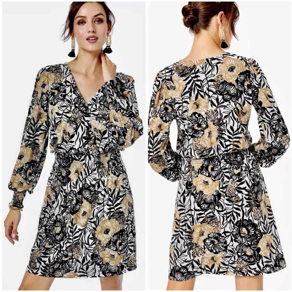 EUC Lilly Pulitzer TALLEY Long Sleeve Dress, Size Large, ONYX PEONY PARTY